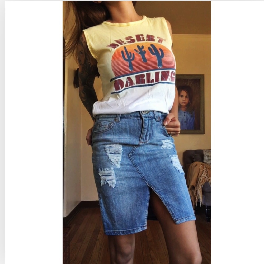 Denim skirt, midi.